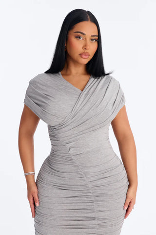 Denise Ruched Midi Dress - Heather Grey