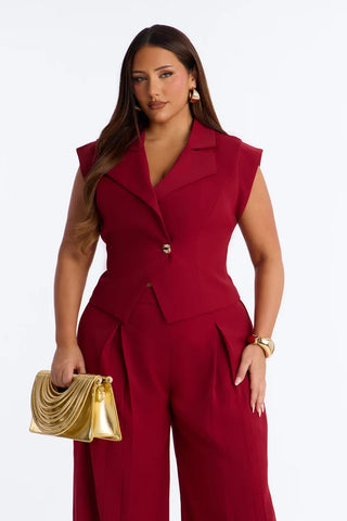 Feeling Polished Cinched Vest Pant Set
