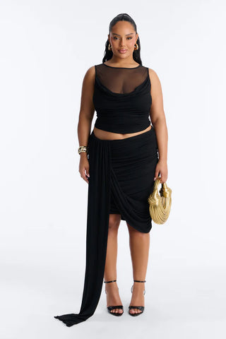 Effortless Edge Draped Midi Skirt