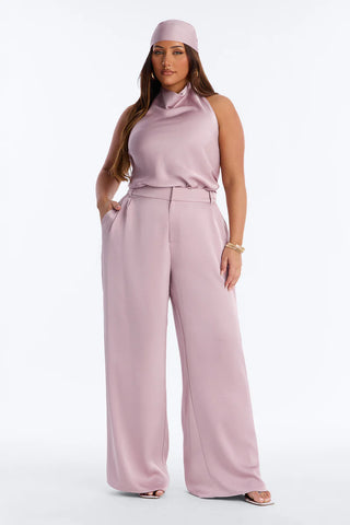Hailey Satin Halter Bodysuit 3 Piece Pant Set