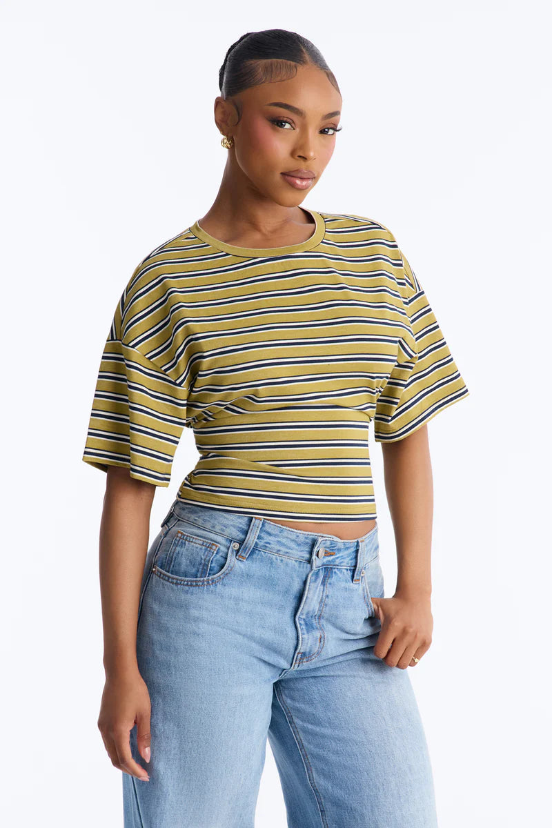 Street Ease Striped Sinched Waist T-Shirt