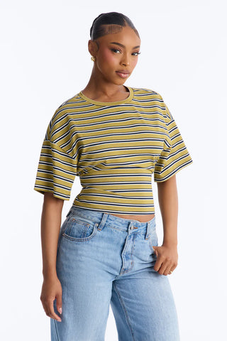 Street Ease Striped Sinched Waist T-Shirt