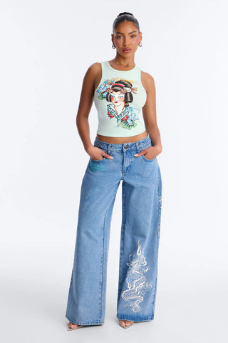 Ed Hardy Phoenix Wide Leg Jeans