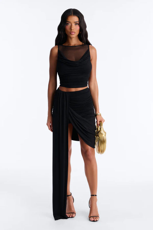 Effortless Edge Draped Midi Skirt
