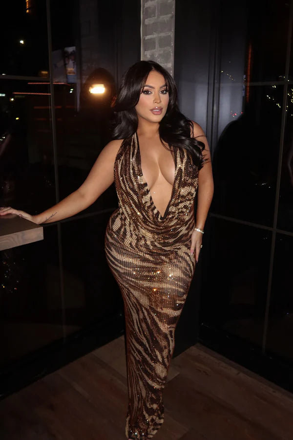 Alexis Rhinestone Maxi Dress XS / Chocolate