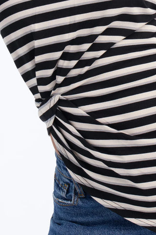 Malia Striped Asymmetrical Ruched Short Sleeve Top
