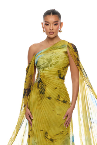 Cleo Draped Pleated Maxi Dress