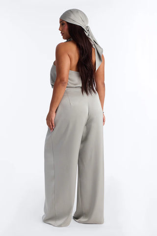 Hailey Satin Halter Bodysuit 3 Piece Pant Set