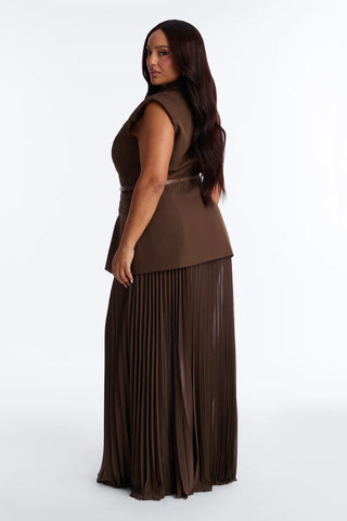 Aria Belted Blazer Pleated Maxi Skirt Set