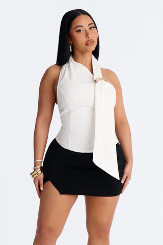 No Off Days Hardware Scarf Denim Halter Top