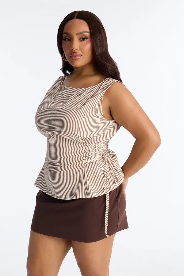 Collecting Sunsets Lace Up Pinstripe Top