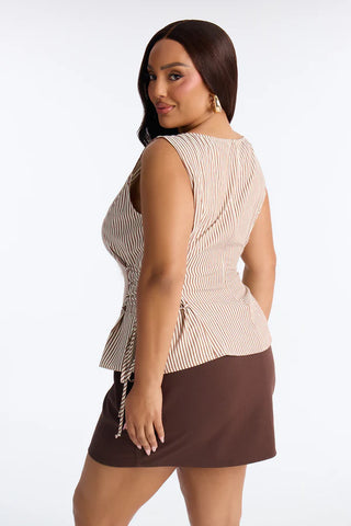 Collecting Sunsets Lace Up Pinstripe Top