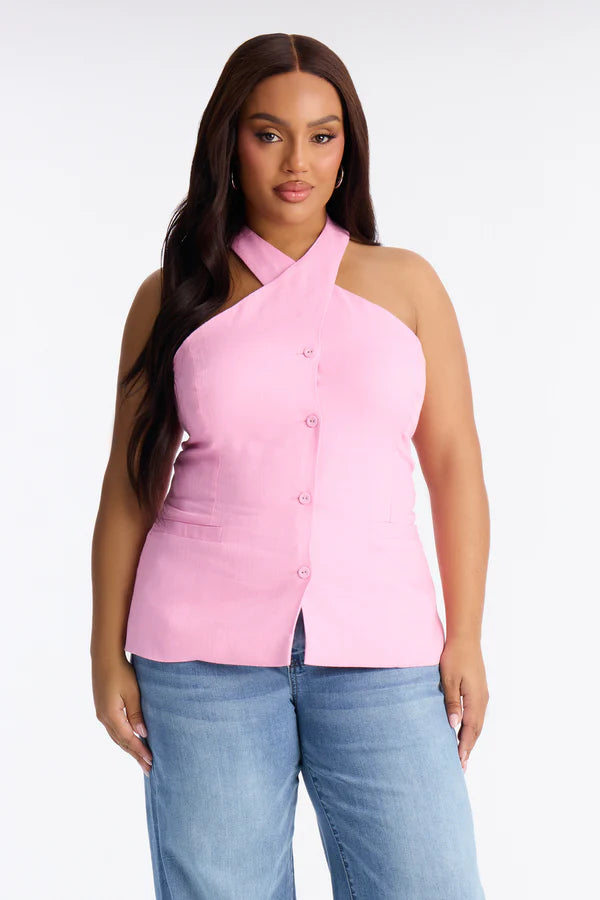 No Small Talk Linen Vest