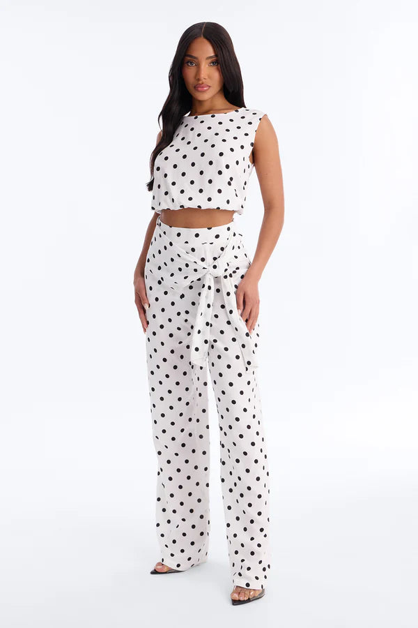 Gemma Polka Dot Wide Leg Pant Set