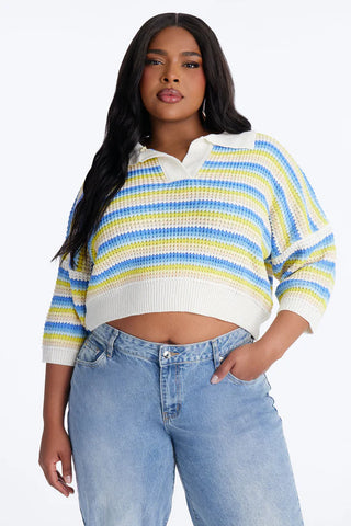 Vacay Vibe Striped Crochet Polo