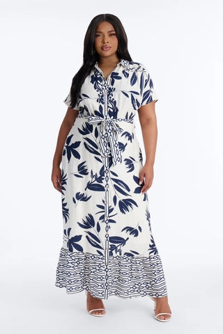Mable Collared Linen Maxi Dress