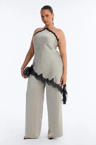 Bella Rose Draped Lace Trim Jumpsuit