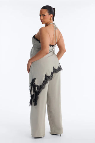 Bella Rose Draped Lace Trim Jumpsuit