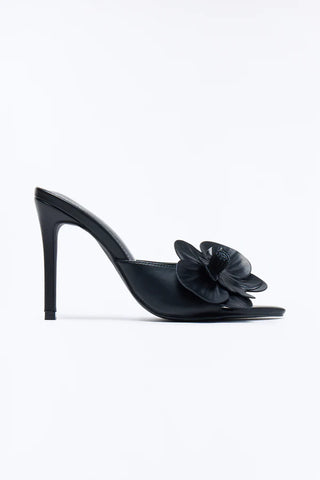 Bloomy Flower Stiletto Heels - Black