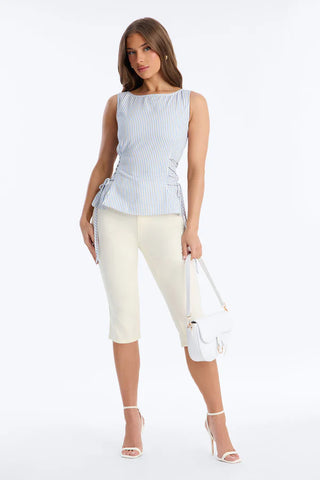 Collecting Sunsets Lace Up Pinstripe Top