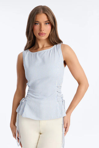 Collecting Sunsets Lace Up Pinstripe Top