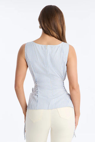 Collecting Sunsets Lace Up Pinstripe Top
