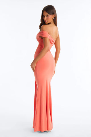 Blushed Petals Asymmetrical Maxi Dress - Coral
