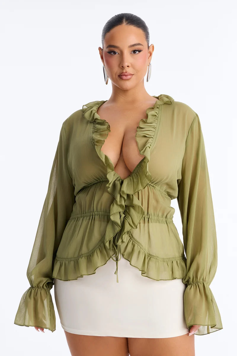 About Me Flyaway Chiffon Ruffle Top