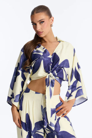 Floral Desire Linen Pant Set - Blue/combo