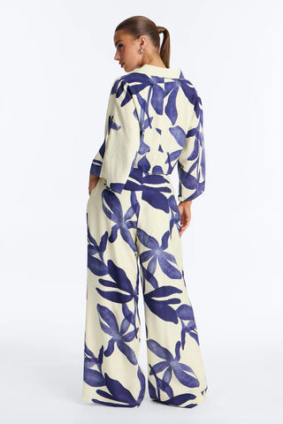 Floral Desire Linen Pant Set - Blue/combo