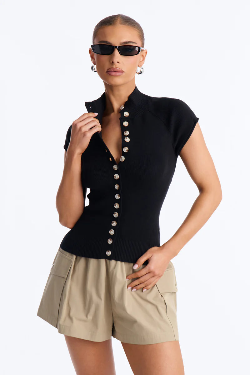 In A Daydream Mock Neck Cardigan Top - black
