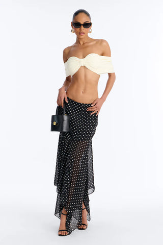 On The Dot Asymmetrical Chiffon Polka Dot Maxi Skirt