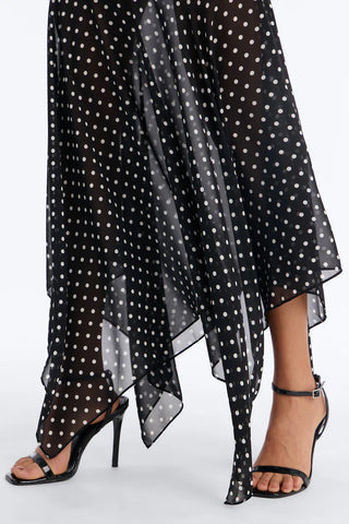 On The Dot Asymmetrical Chiffon Polka Dot Maxi Skirt