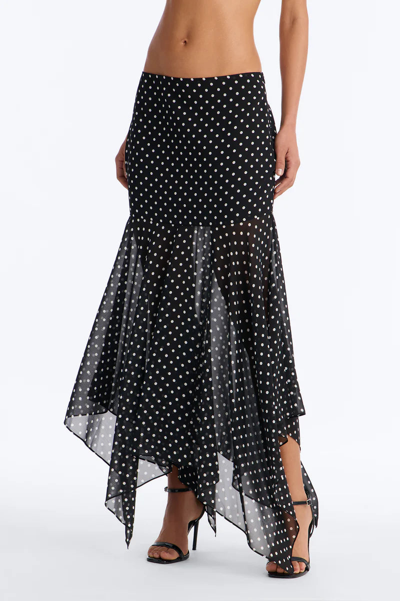 On The Dot Asymmetrical Chiffon Polka Dot Maxi Skirt