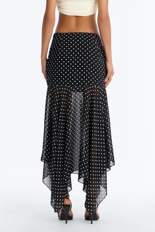 On The Dot Asymmetrical Chiffon Polka Dot Maxi Skirt