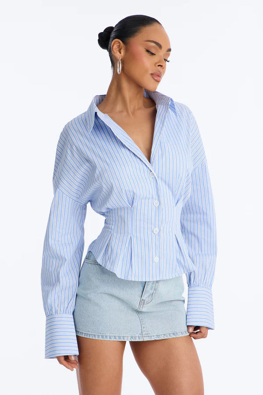Living Proof Pleated Stripe Poplin Shirt