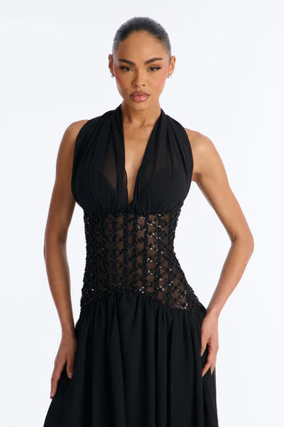 Radiant Aura Embellished Corset Maxi Dress