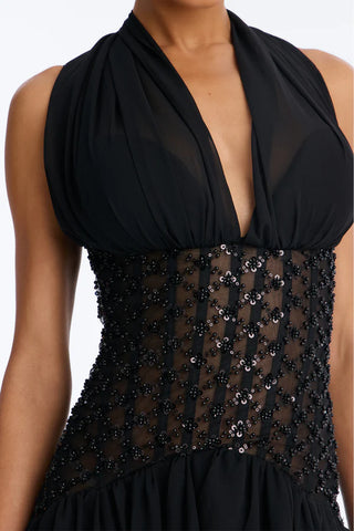 Radiant Aura Embellished Corset Maxi Dress