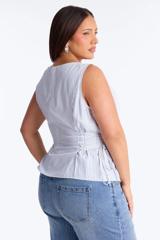 Collecting Sunsets Lace Up Pinstripe Top