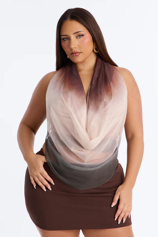 Desert Baddie Mesh Cowl Neck Halter Top