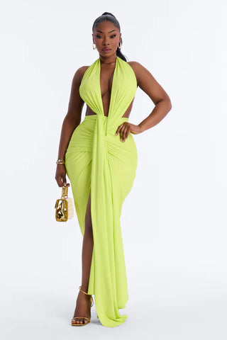 Draped Dreams Maxi Dress - Lime