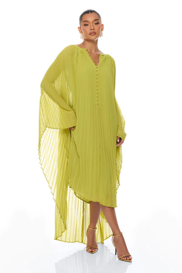 Aviana Pleated Maxi Dress - Chartreuse