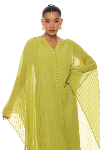 Aviana Pleated Maxi Dress - Chartreuse