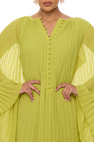 Aviana Pleated Maxi Dress - Chartreuse