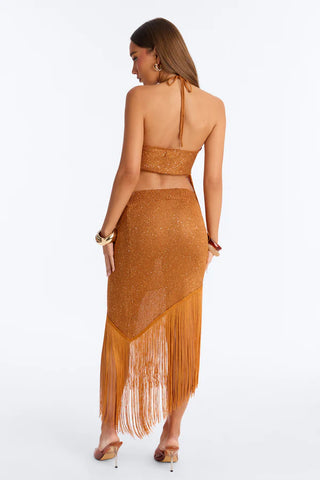 Lexi Fringe Crochet Skirt Set - Bronze