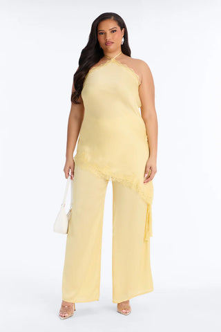 Bella Rose Draped Lace Trim Jumpsuit
