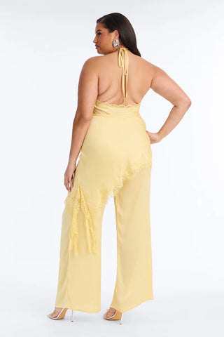 Bella Rose Draped Lace Trim Jumpsuit