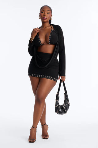 Imelda 3 Piece Mini Skirt Set - Black