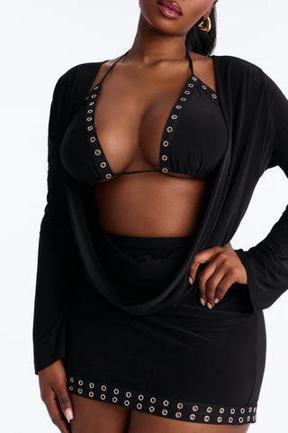 Imelda 3 Piece Mini Skirt Set - Black