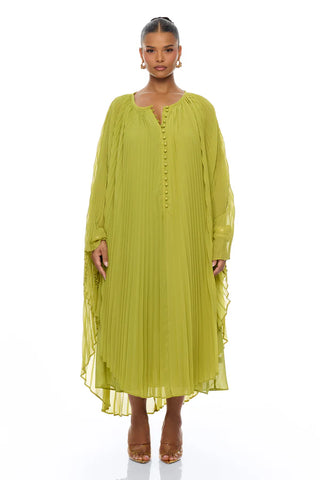 Aviana Pleated Maxi Dress - Chartreuse